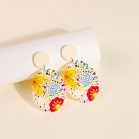 Fashion New Oval Printing Color Square Stitching Pattern Acrylic Earrings sku image 3