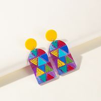 Fashion New Oval Printing Color Square Stitching Pattern Acrylic Earrings sku image 5