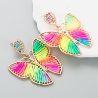 Fashion Alloy Hand-woven Multicolor Butterfly Green Pendant Earrings sku image 2