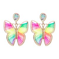 Fashion Alloy Hand-woven Multicolor Butterfly Green Pendant Earrings main image 6