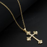 Mode Gold-überzogene Kupfer Anhänger Intarsien Zirkon Kreuz Halskette Zubehör main image 4