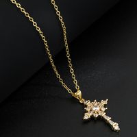 Mode Gold-überzogene Kupfer Anhänger Intarsien Zirkon Kreuz Halskette Zubehör sku image 2