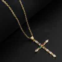 Mode Gold-überzogene Kupfer Anhänger Intarsien Zirkon Kreuz Halskette Zubehör main image 6