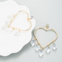 Fashion Heart-shaped Alloy Tassel Transparent Pendant Earrings Women main image 3