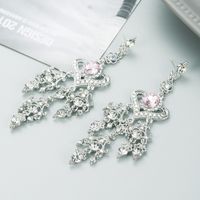 Fashion New Retro Baroque Pink Glass Drill Heart Shaped Tassel Alloy Earrings main image 2