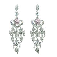 Fashion New Retro Baroque Pink Glass Drill Heart Shaped Tassel Alloy Earrings main image 4