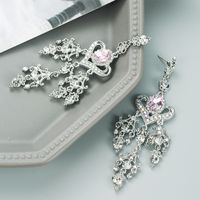 Fashion New Retro Baroque Pink Glass Drill Heart Shaped Tassel Alloy Earrings main image 5
