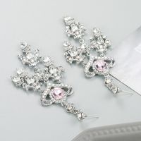 Fashion New Retro Baroque Pink Glass Drill Heart Shaped Tassel Alloy Earrings main image 6