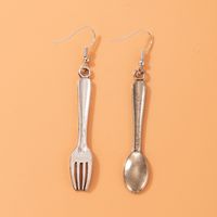 Fashion Spoon Fork Ear Hooks Geometric Asymmetric Tableware Alloy Earrings main image 4