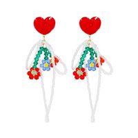 Fashion Creative Heart Bow Flower Tassel Handmade Beaded Stud Earrings sku image 2