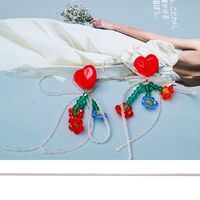 Fashion Creative Heart Bow Flower Tassel Handmade Beaded Stud Earrings main image 6