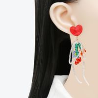 Fashion Creative Heart Bow Flower Tassel Handmade Beaded Stud Earrings main image 5
