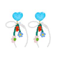 Fashion Creative Heart Bow Flower Tassel Handmade Beaded Stud Earrings sku image 1