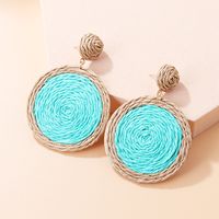 Fashion Round Raffia Handmade Straw Woven Eardrops Summer Earrings sku image 3