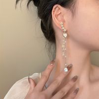 Fashion Alloy Heart Shape Pearl Flowers Earrings Artificial Rhinestone Drop Earrings main image 1