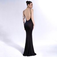 2022 Summer New Women's Sexy Backless Mesh Retro Solid Color Black Dress main image 2