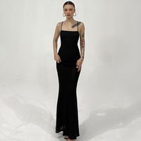 2022 Summer New Women's Sexy Backless Mesh Retro Solid Color Black Dress main image 3