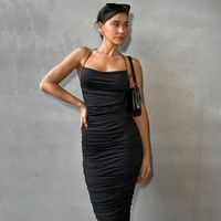 2022 Été Nouveau Mode De Femmes Sexy Dos Nu Slim Robe De Bretelle Noir main image 3
