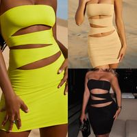 2022 Spring And Summer New Hollow Chest Wrap Solid Color Dress Women's Clothing main image 12