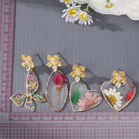 Neue Stil Kreative Rose Getrocknete Blume Schmetterling Herz-förmigen Anhänger Ohrringe main image 3