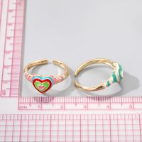 New Style Heart-shaped Contrast Color Striped Dripping Oil Copper Open Ring main image 3