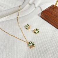 Fashion Copper Four-leaf Clover Ear Studs Necklace Artificial Pearl Zircon main image 1