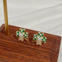 Fashion Copper Four-leaf Clover Ear Studs Necklace Artificial Pearl Zircon main image 3