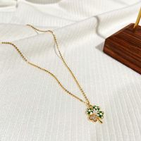 Fashion Copper Four-leaf Clover Ear Studs Necklace Artificial Pearl Zircon main image 4