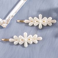 Women's Fashion Sweet Geometric Flowers Imitation Pearl Alloy Hair Accessories Inlaid Pearls Artificial Pearl Hair Clip 1 Set sku image 1