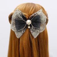 Women's Cute Sweet Bow Knot Lace Hair Accessories Inlaid Pearls Artificial Rhinestones Artificial Pearl Hair Clip 1 Piece main image 4