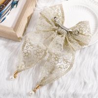 Women's Fashion Sweet Bow Knot Lace Hair Accessories Sewing Artificial Pearls Hair Clip 1 Piece main image 2