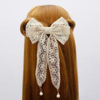 Women's Fashion Sweet Bow Knot Lace Hair Accessories Sewing Artificial Pearls Hair Clip 1 Piece main image 5