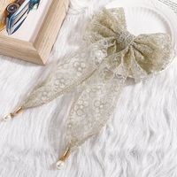 Women's Fashion Sweet Bow Knot Lace Hair Accessories Sewing Artificial Pearls Hair Clip 1 Piece sku image 1