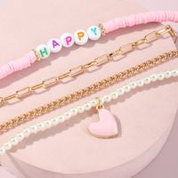 Fashion Pink Heart Pearl Letters Polymer Clay Anklet Foot Ornaments Four-piece Set main image 5