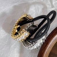 New Golden Silvery Chain  Inlaid Imitation Pearl Alloy Hair Tie main image 9