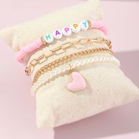 Fashion Pink Heart Pearl Letters Polymer Clay Anklet Foot Ornaments Four-piece Set main image 3