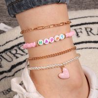 Fashion Pink Heart Pearl Letters Polymer Clay Anklet Foot Ornaments Four-piece Set main image 6