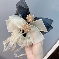 Fashion Elegant Crystal Flowers Lace Bowknot Long Streamer Tassel Hair Ring main image 4