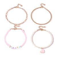 Fashion Pink Heart Pearl Letters Polymer Clay Anklet Foot Ornaments Four-piece Set main image 4