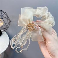 Fashion Elegant Crystal Flowers Lace Bowknot Long Streamer Tassel Hair Ring sku image 2