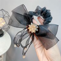 Fashion Elegant Crystal Flowers Lace Bowknot Long Streamer Tassel Hair Ring sku image 1
