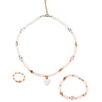 New Fashion Cute Heart Pendant Pearl Bead Necklace Ring Bracelet Children's Jewelry 3-piece Set main image 5