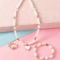 Nouveau Mode Mignon Coeur Pendentif Perle Perle Collier Bague Bracelet Bijoux Pour Enfants 3 Pièces Ensemble main image 3