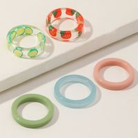 2022 New Summer Resin Transparent Fruit Printed Children's Ring Set sku image 1