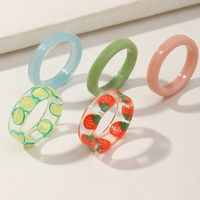 2022 New Summer Resin Transparent Fruit Printed Children's Ring Set main image 1