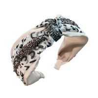 Moda Vintage Leopardo Estampado Completo Diamante Nudo Malla Borde Ancho Cruz Diadema main image 2