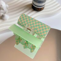 Fashion Creative Plaid Pink Green Two-color Square Chessboard Grid Hair Claw Hairpin sku image 5