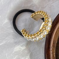 New Golden Silvery Chain  Inlaid Imitation Pearl Alloy Hair Tie sku image 1