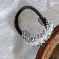 New Golden Silvery Chain  Inlaid Imitation Pearl Alloy Hair Tie sku image 2
