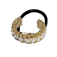 New Golden Silvery Chain  Inlaid Imitation Pearl Alloy Hair Tie main image 4